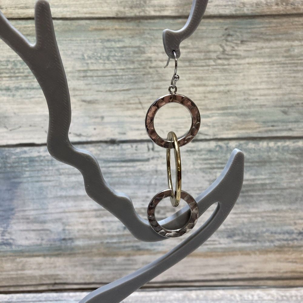 Geometric Gold Silver Tone EARRINGS Textured Hammered NWOT Dangle